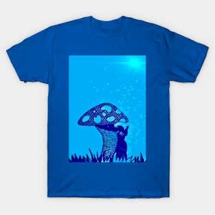 Elf Hiding Under Toadstool at Night T-Shirt